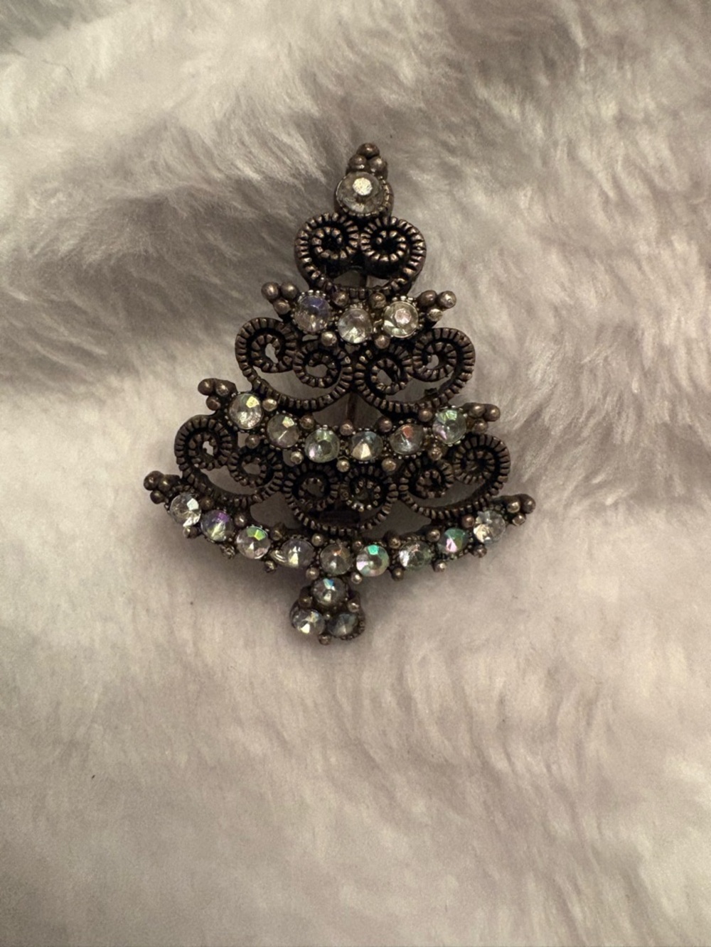 Rhinestone Christmas Tree Brooch - Aurora Borealis Crystals